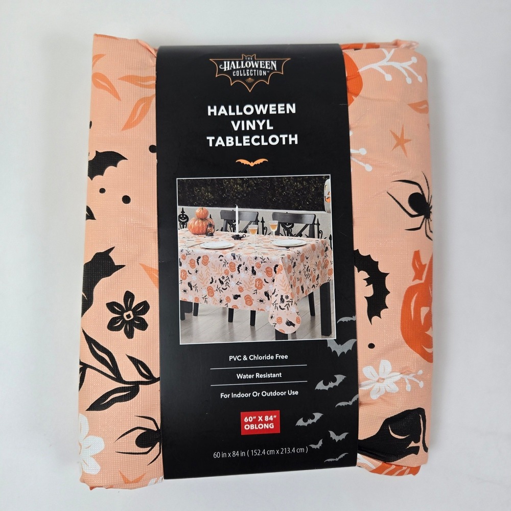 The Halloween Collection Tablecloth 60x84 Orange Bats Pumpkins Spooky Decor